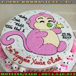 Mẫu Bánh Kem Hình Chú Khỉ Màu Hồng Nhạt - KI26